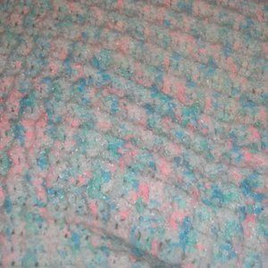 Handmade Hand-Crafted Crochet Knit Baby Blanket 28" x 28" Throw Pink Blue White